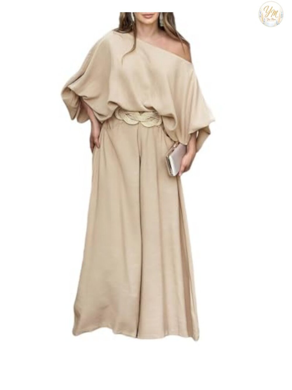 Women's 2 Piece Outfit Off Shoulder Top & Wide Leg Pants Set Summer